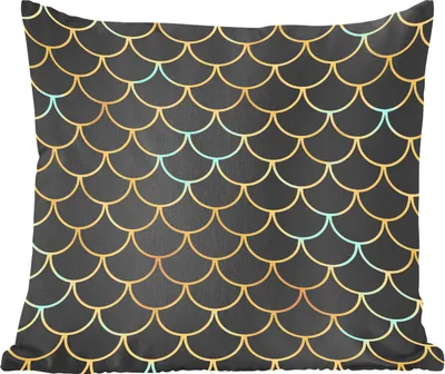 Produktbild von MuchoWow® Zierkissen Sofakissen Wohnzimmer Dekokissen 40x40 cm Muster - Fisch - Gold - Schwarz - Foto Kissen - Schlafzimmer Dekoration