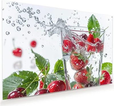 Produktbild von Glasbild 90x60cm in XXL für Wohnzimmer, Schlafzimmer Motiv Erdbeeren und Kirschen