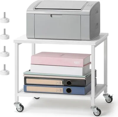 Produktbild von Druckerständer Weiß 2-Stufig mit Rollen 42x30x35cm für Büro Zuhause Schule