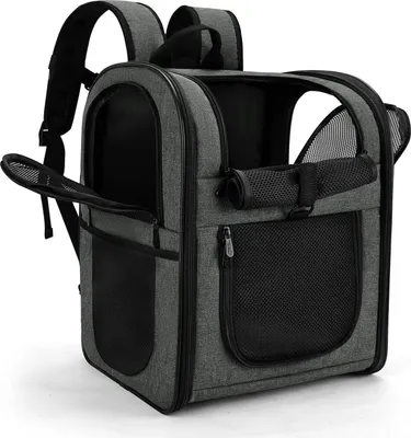 Produktbild von HundeRucksack and KatzenRucksack für Kleine Haustiere(Belastbarkeit 2-15kg) - Gepolsterter Rückenstütze Hundetasche Atmungsaktiver Netz-Tierrucksack für Wandern, Reisen, Outdoor Grau