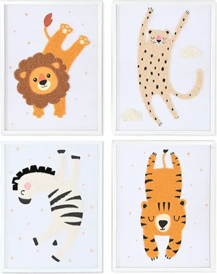 Image de Tableau Home ESPRIT Jaune Blanc Pour enfants animaux 30 x 1,8 x 40 cm (4 pièces)