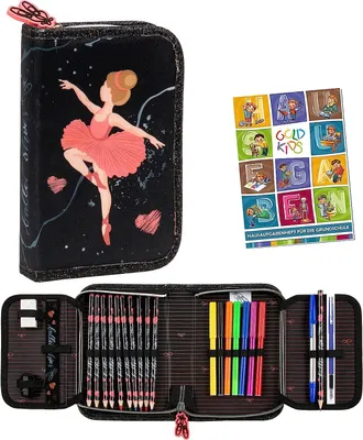Produktbild von Federmappe Federmäppchen Federtasche Ballerina Tänzerin Motiv mit Inhalt 22-teilig Buntstifte Kugelschreiber Etui inkl Hausaufgabenheft