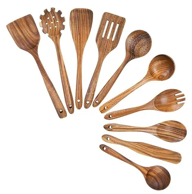 Immagine prodotto di Set di utensili da cucina: set da 10 pezzi composto da cucchiai e spatole in legno