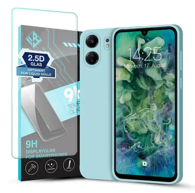 Produktbild von Hülle für Xiaomi Redmi 13C mit 9H Displayglas Displayschutz Case Cover Bumper Smartphone Softgrip Schutzhülle Farbe: Hellblau
