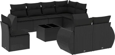 Produktbild von vidaXL 9-tlg. Garten-Sofagarnitur mit Kissen Schwarz Poly Rattan
