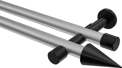 Produktbild von Interdeco Gardinenstange / Vorhangstange Silbergrau / Schwarz, Typ Prestige Savio (Kegel) ohne Ringe, 20 mm Ø 2-läufig, 400 cm