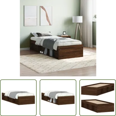 Image de The Living Store Cadre de lit marron imitation chêne 75 x 190 cm