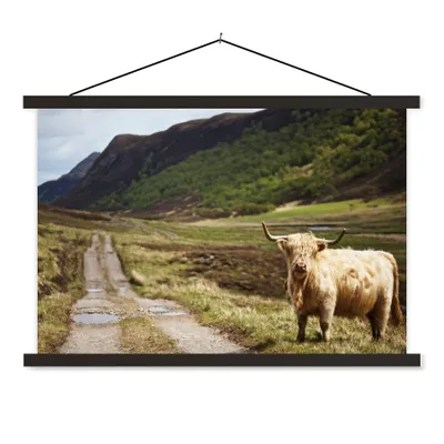 Produktbild von MuchoWow® Textilposter Schottische Highlander - Pfad - Wald 60x40 cm mit schwarzem Rahmen - Hölzernes
