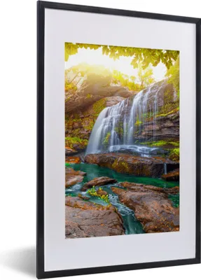 Produktbild von MuchoWow® Gerahmtes Poster Natur - Wasserfall - Pflanzen - Bäume - Sonne 40x60 cm - Poster mit Schwarzem Bilderrahmen Wandposter Rahmen Foto Bilder - Poster in Rahmen