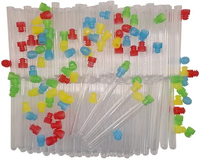 Produktbild von Reagenzgläser aus Kunststoff mit Stopfen, bunt, 100 Stück