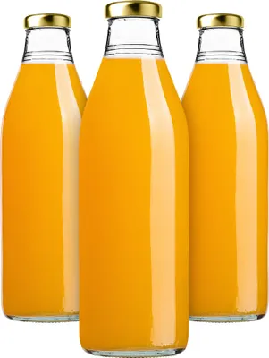 Image de KADAX Bouteilles de jus de fruits 1L, 3 pièces, or, bouteilles en verre avec bouchon à vis fi43mm, bouteilles vides pour la mise en conserve, bouteilles pour le remplissage de jus & sirop