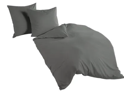 Zdjęcie produktu dla Bierbaum – wysokiej jakości pościel w jednolitym kolorze antracytowym z motywem bobrów, 100% bawełna, wymiary: 155 x 220 cm