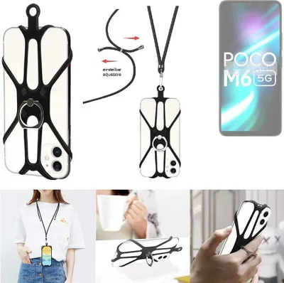 Produktbild von K-S-Trade 3in1 Handykette Handyband Handykordel Halsband Smartphone-Ring Handy-Ring kompatibel mit POCO M6 5G Fingerhalterung Handyring Tischständer