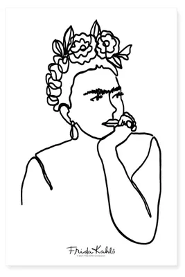 Produktbild von Spreadshirt Frida Kahlo Zeichnung Schwarz Poster 60x90 cm, One size, Weiß