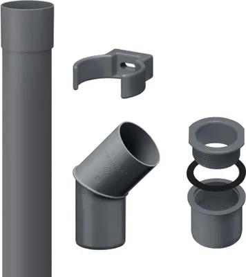 Produktbild von INEFA 2m Fallrohr Set DN50 / 50mm, PVC Anthrazit Dachrinnenzubehör, einfache Steckmontage,  Germany