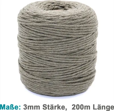 Produktbild von Vershy Makramee Garn - 200m (Stärke: 3mm) - 100% Natürliches, gezwirntes Baumwolle Garn Khaki