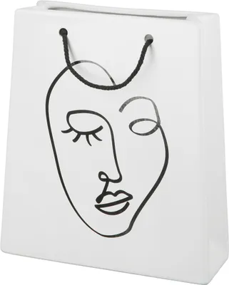 Image de Gilde Vase, rechteckig, "Visione", Gesichtsmotiv, Keramik, weiß, VE 2, L. 7 cm, B. 20 cm, H. 23 cm 32062 4063387320624