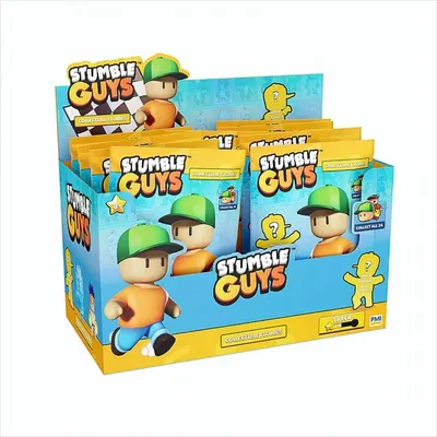 A display box of Stumble Guys collectible surprise bags.