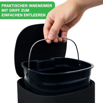 Image de Poubelle de salle de bain 5 litres - Design élégant - Petite cuvette à cosmétiques - Fermeture en douceur - Poubelle noire