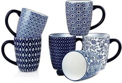 Obrázek produktu pro Sada 6 modrých porcelánových hrníčků na kávu