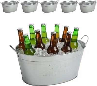 Produktbild von BURI 6x Getränkewanne mit Henkel 24 Liter - Zinkwanne wasserdicht Getränkekühler - Großer Champagner- & Sektkühler, Eiskübel, Eiseimer für Garten-Party mit Aufdruck