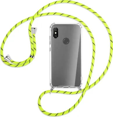 Produktbild von Handykette Backcover-Schutzhülle mit Band (Metall silberfarben) für Xiaomi Redmi Note 6 Pro - neongelb