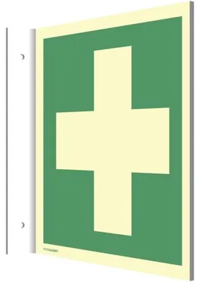 Produktbild von Dreifke® Fahnenschild Erste Hilfe, ISO 7010, Kunststoff, nachleucht.,160-mcd,...