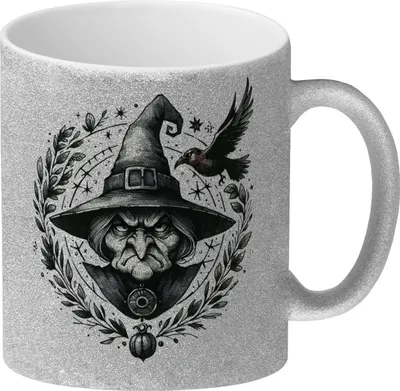 Produktbild von Hexe mit einem Raben Glitzer-Kaffeebecher