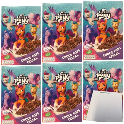 Produktbild von My Little Pony Choco Pops Schokoladen-Frühstückscerealien 6er Pack (6x375g Packung) + usy Block