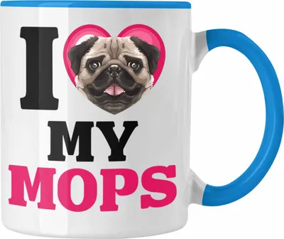 Produktbild von Trendation - Mops Besitzerin Tasse Geschenk Lustiger Spruch Geschenkidee I Love My Mops (Blau)
