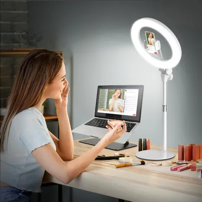 Productafbeelding van Ringlamp met Statief, 10,5 Inch LED Ringlamp voor Mobiele Telefoon, 3 Lichtkleuren + 10 Lichtsterktes