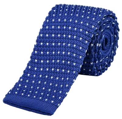Produktbild von DonDon schmale Strickkrawatte 5 cm - blau mit weißen Punkten