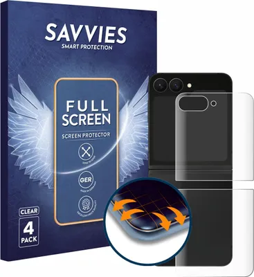 Produktbild von 4x Savvies Fullscreen Schutzfolie für Samsung Galaxy Z Flip 7 FE (Rückseite) Displayschutz Folie Fullcover Klar Transparent