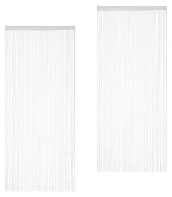 Obrázok produktu pre Relaxdays Závese z nití v 2-dielnom sete, skrátené závesy z nití s tunelom na tyč, 90 x 245 cm, záves na dvere a deliaca zástena, biela
