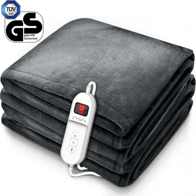 Produktbild von sinnlein® Heizdecke aus Plüsch 160 x 120 cm Grau SÜD  | elektrische Wärmedecke mit Abschaltautomatik | Kuscheldecke | Timerfunktion | 9 Temperaturstufen | waschbar bis 40°C | Digitalanzeige