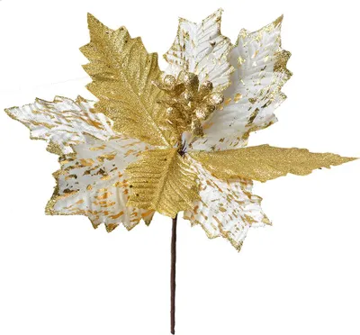Produktbild von Clayre & Eef Kunstpflanze Weihnachtsstern Ø 25x27 cm Weiß Goldfarbig Kunststoff