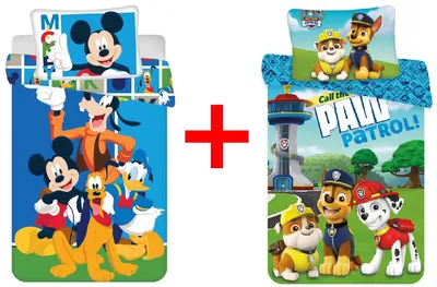 Obrázek produktu pro Dětské povlečení Mickey Mouse a Paw Patrol 100 x 135 přikrývka + polštář 40 x 60 cm, 100% bavlna pro miminka, děti, dárková sada 2 kusů