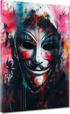 Produktbild von Anonymous Maske Street Art modern Leinwandbild Wandbild Kunstdruck Wanddeko: 60x80x2cm