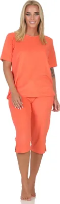Produktbild von Normann Damen kurzarm Frottee Capri Schlafanzug Shorty Pyjama – ideal auch als Homewear ; orange , 36