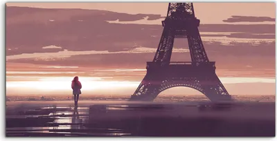 Produktbild von Coloray Glasbild 140x70  Wandbild Glasbilder Paris Frau mit Blick auf Eiffelturm