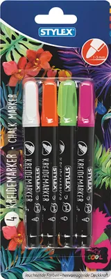 Produktbild von Kreidemarker 4 Stück rund 1-3mm - weiß,pink,orange,grün