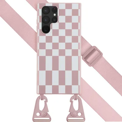 Productafbeelding van Selencia Siliconen design hoesje met afneembaar koord voor de Samsung Galaxy S22 Ultra - Irregular Check Sand Pink