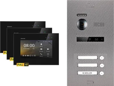 Produktbild von BALTER EVO HD Karbon-Silber Video Türsprechanlage Set 3 Teilnehmer 3x 7" Monitor Schwarz