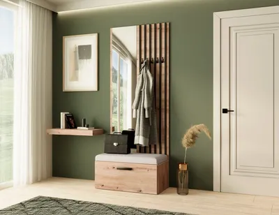 Produktbild von Garderobe MARGARET II, Farbe: Artisan + Schwarze Lamellen + Hellbeige, mit Spiegel