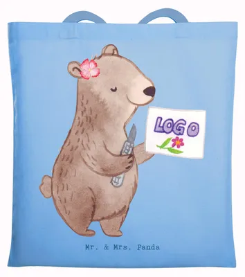 Produktbild von Mr. & Mrs. Panda Jutebeutel Werbetechnikerin Herz - Sky Blue - Geschenk, Tasche, Beutel, Laptoptasche, Tote Bag, Stoffbeutel
