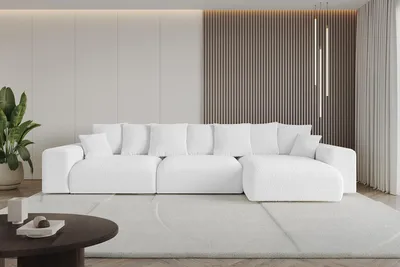 Produktbild von Ecksofa mit Schlaffunktion und Bettkasten ESKAR-L2 - 364x176x72 cm  Weiß - Corner Sofa Bett Eckcouch Couch L-Form Schlafcouch Ausziehbar Wohnlandschaft Schlafsofa Cauchsofa