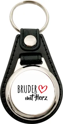 Produktbild von Huuraa Schlüsselanhänger Bruder mit Herz Metall mit Kunstleder Schlüsselring Einkaufswagenchip Geschenkidee