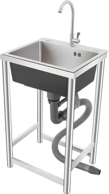 Produktbild von Spülbecken - Freistehendes Nutzwaschbecken 45x40x22 cm - Einzelbecken - Edelstahl 304 - Mit Wasserhahn - 50 kg Tragkraft - Hellgrau