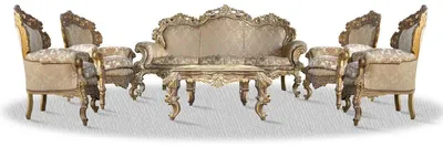 Produktbild von Casa Padrino Barock Sofa Set 3er Sofa 4 Sessel und Tisch mit Glasplatte - Antik Stil Wohnzimmer