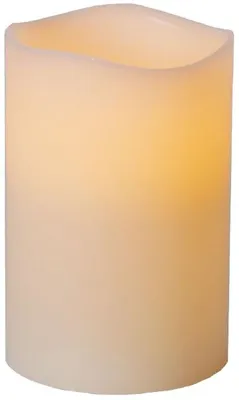 A close-up shot of a cream-colored LED candle.